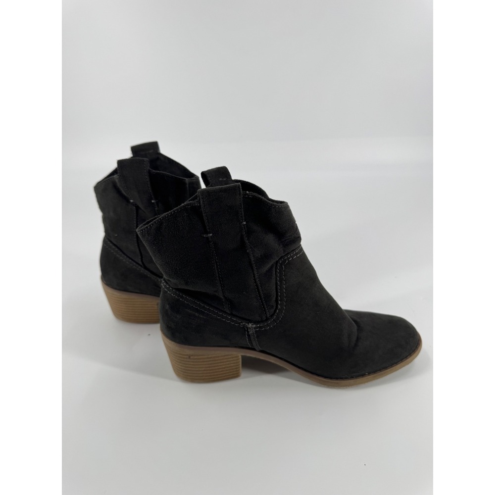 Black Faux Suede Ankle Boots Women's Size 8 Western Style Block Heel